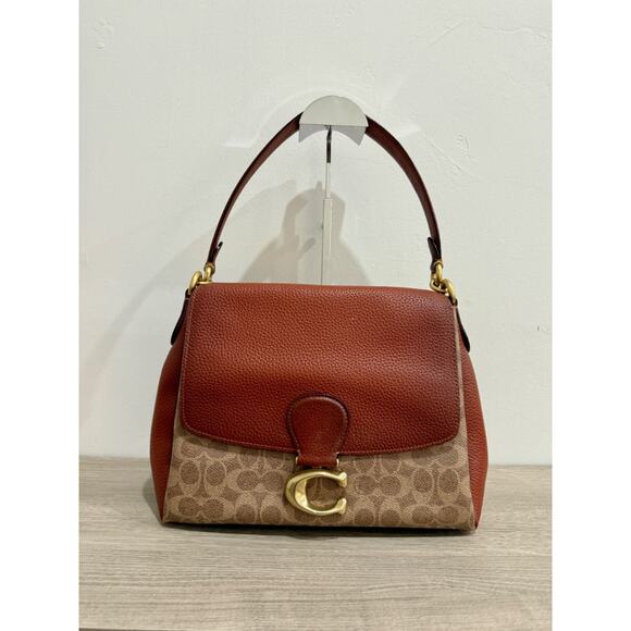Coach Signature Coated Canvas May Small Flap Shoulder Handbag Tan Rust - Picture 4 of 13